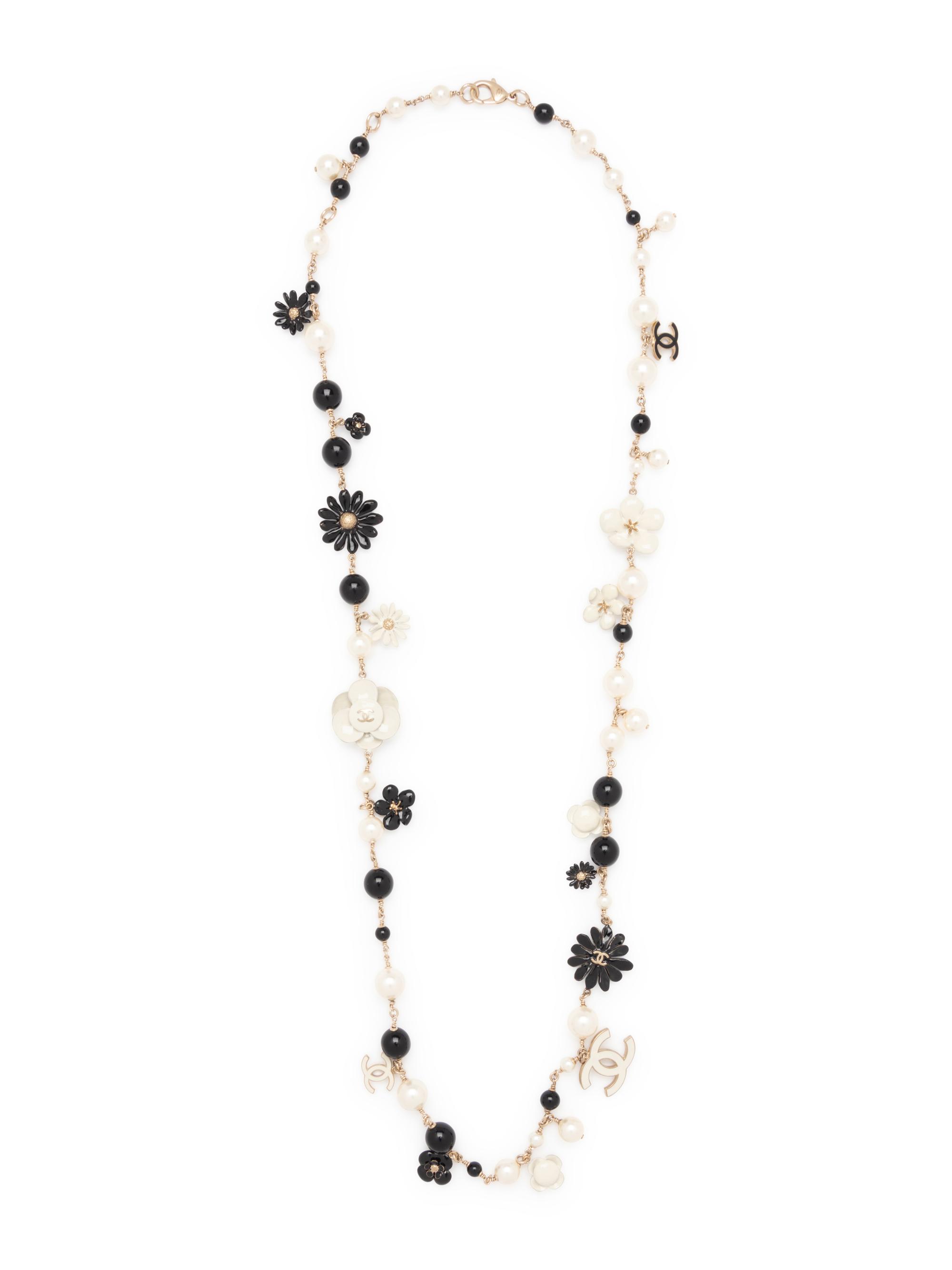 Chanel Faux Pearl and Black Bead Necklace with Flowers, 2013