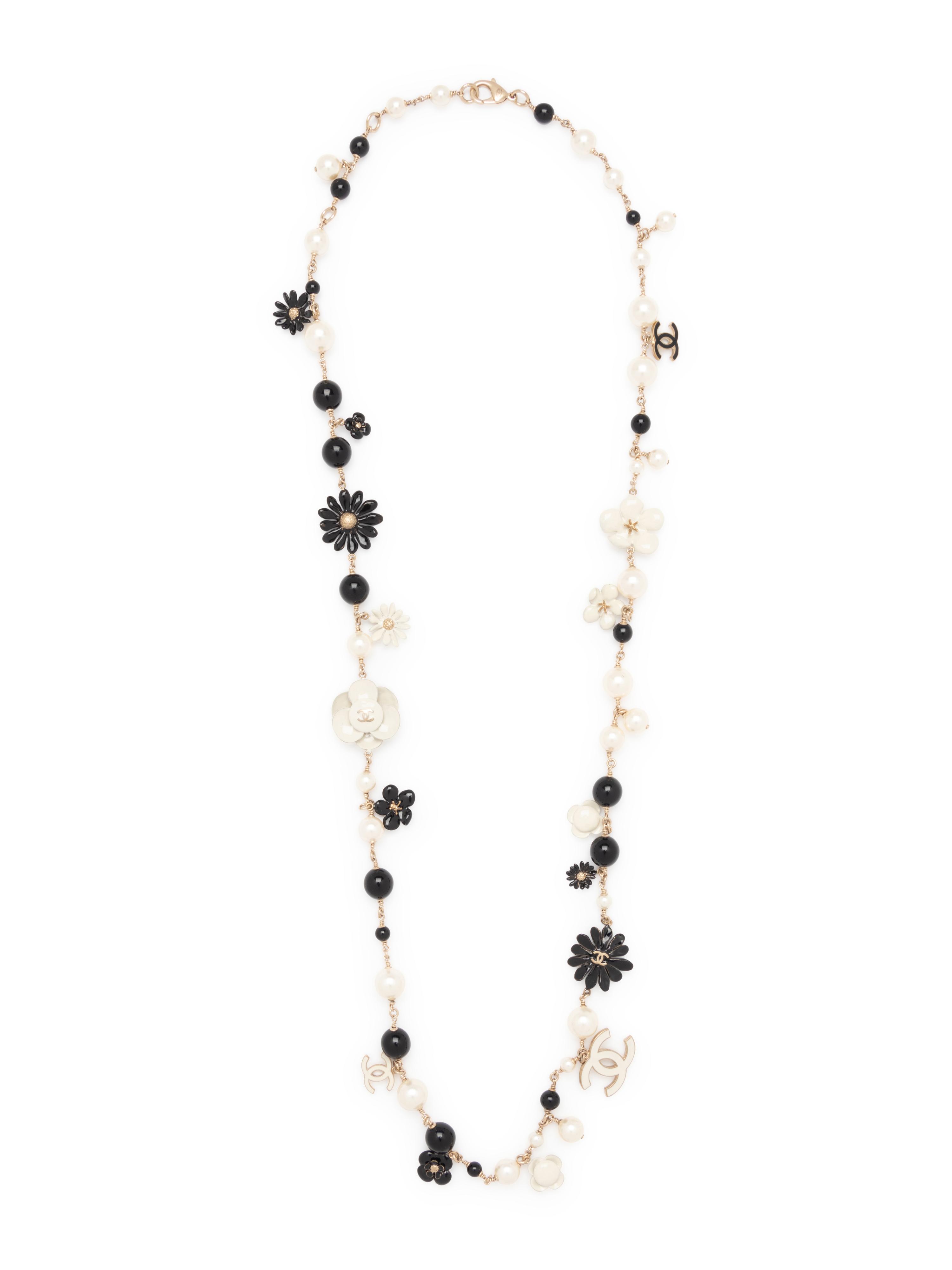 Chanel Faux Pearl and Black Bead Necklace with Flowers, 2013