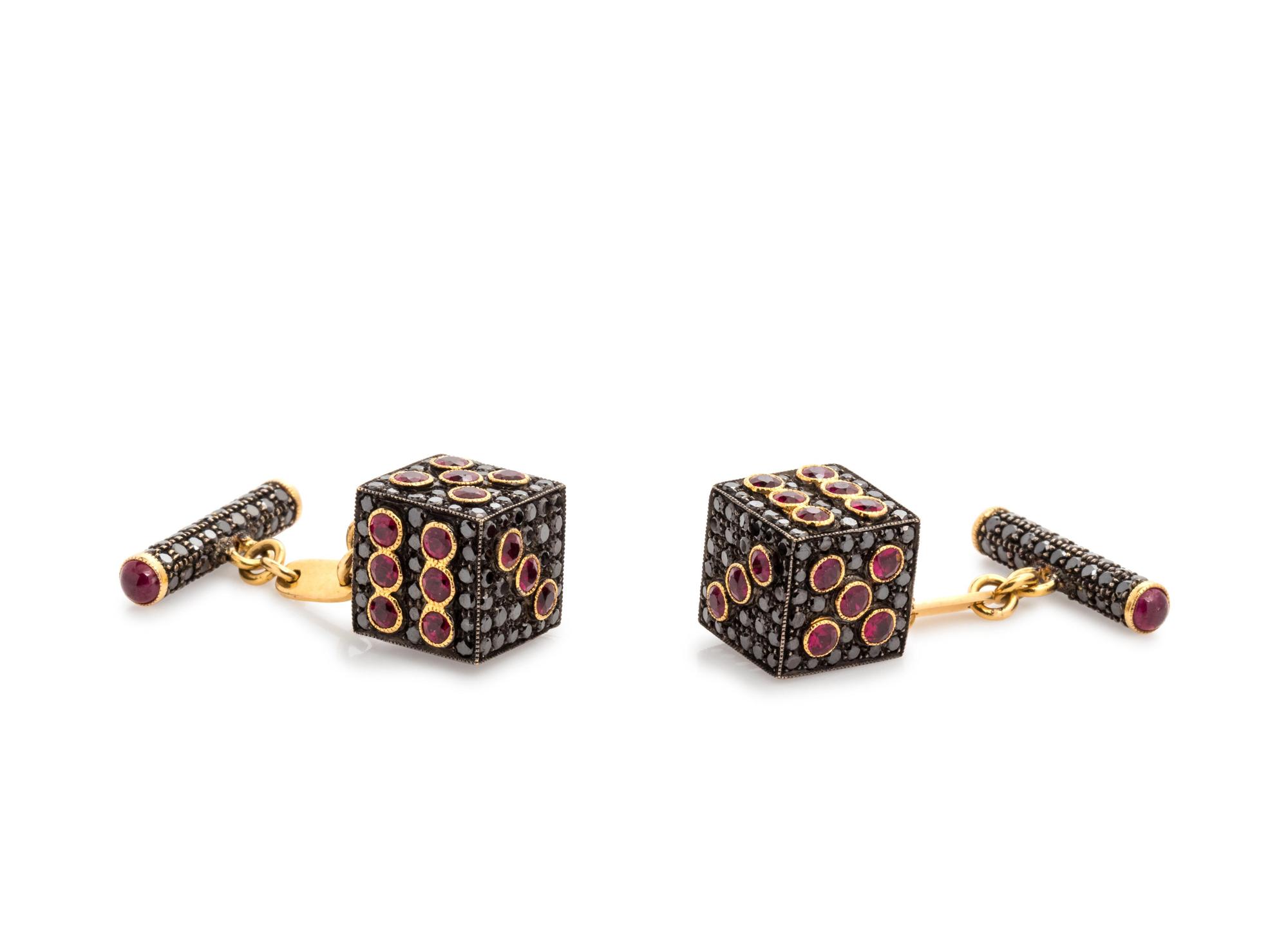 Black Diamond and Ruby Dice Cufflinks