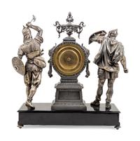An Ansonia Combatants Patinated Metal Mantel Clock