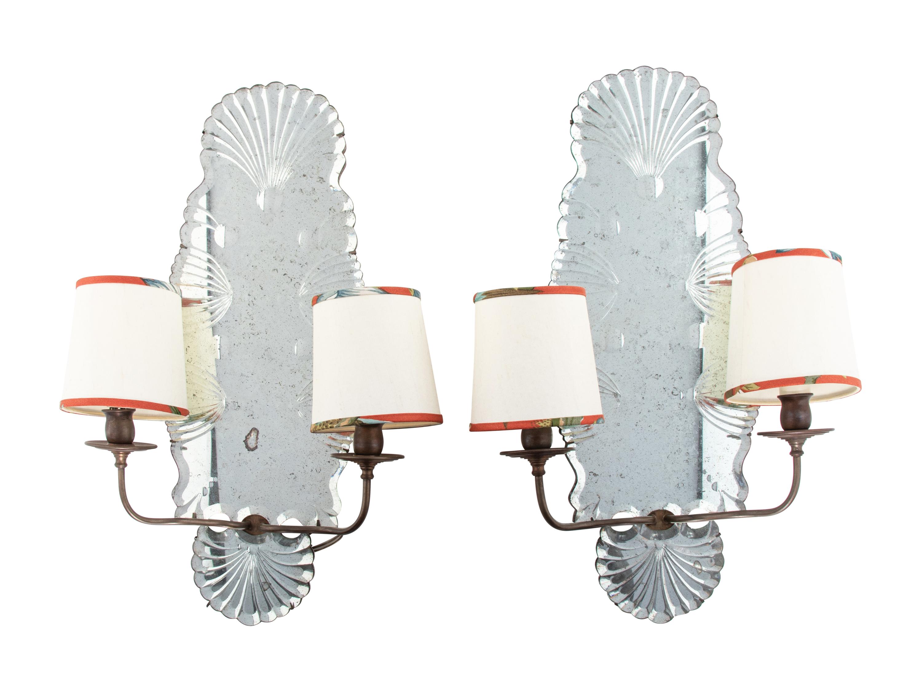 A Pair of Venetian Style Two-Light Mirrored Sconces