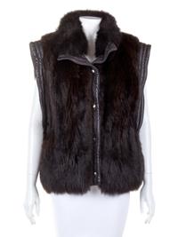 Brown Fur Jacket/Vest with Brown Leather Trim, 1980's