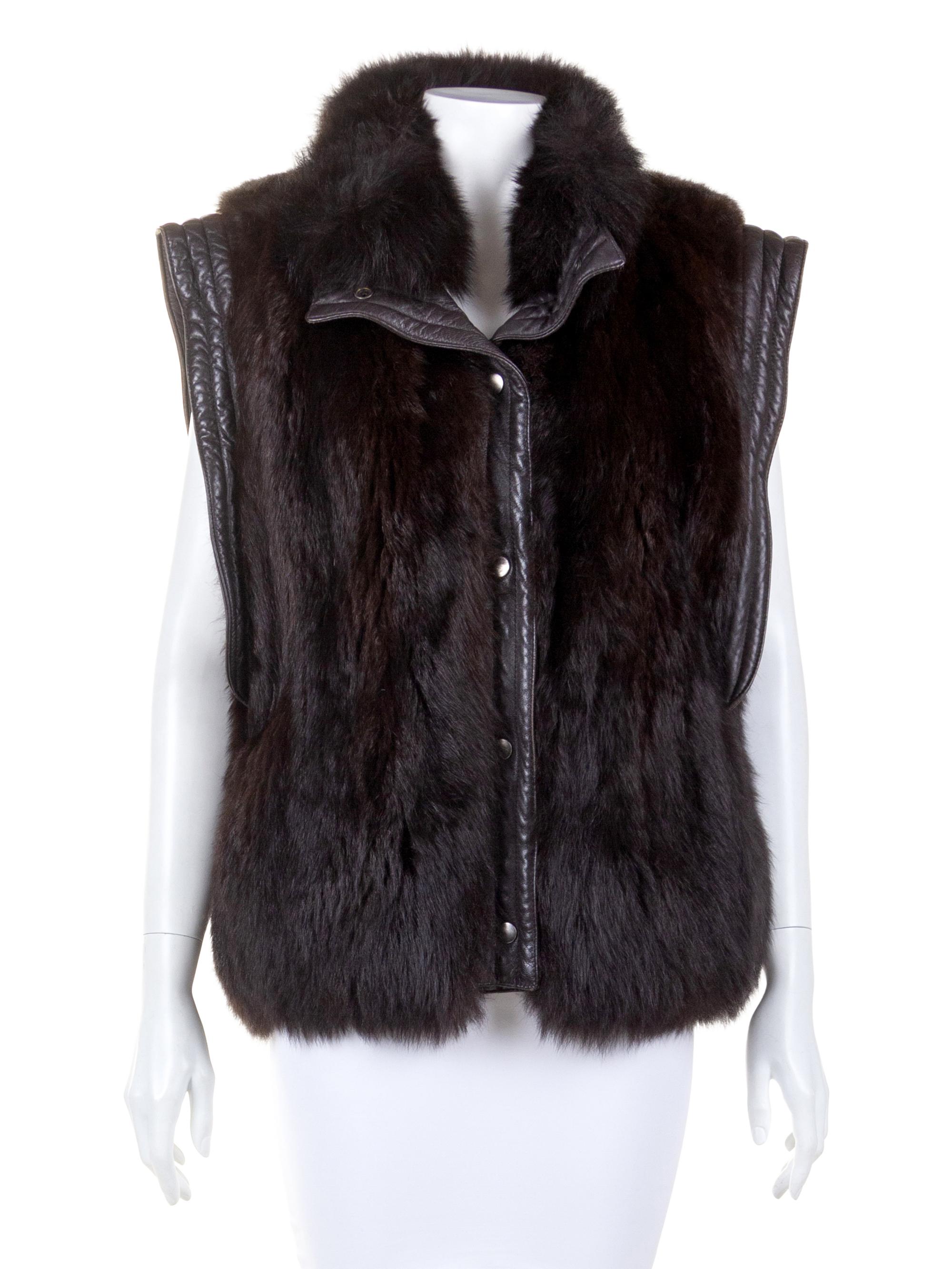 Brown Fur Jacket/Vest with Brown Leather Trim, 1980's