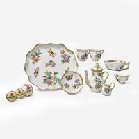 A Herend porcelain demitasse service in the "Queen Victoria" pattern Modern, blue printed factory marks