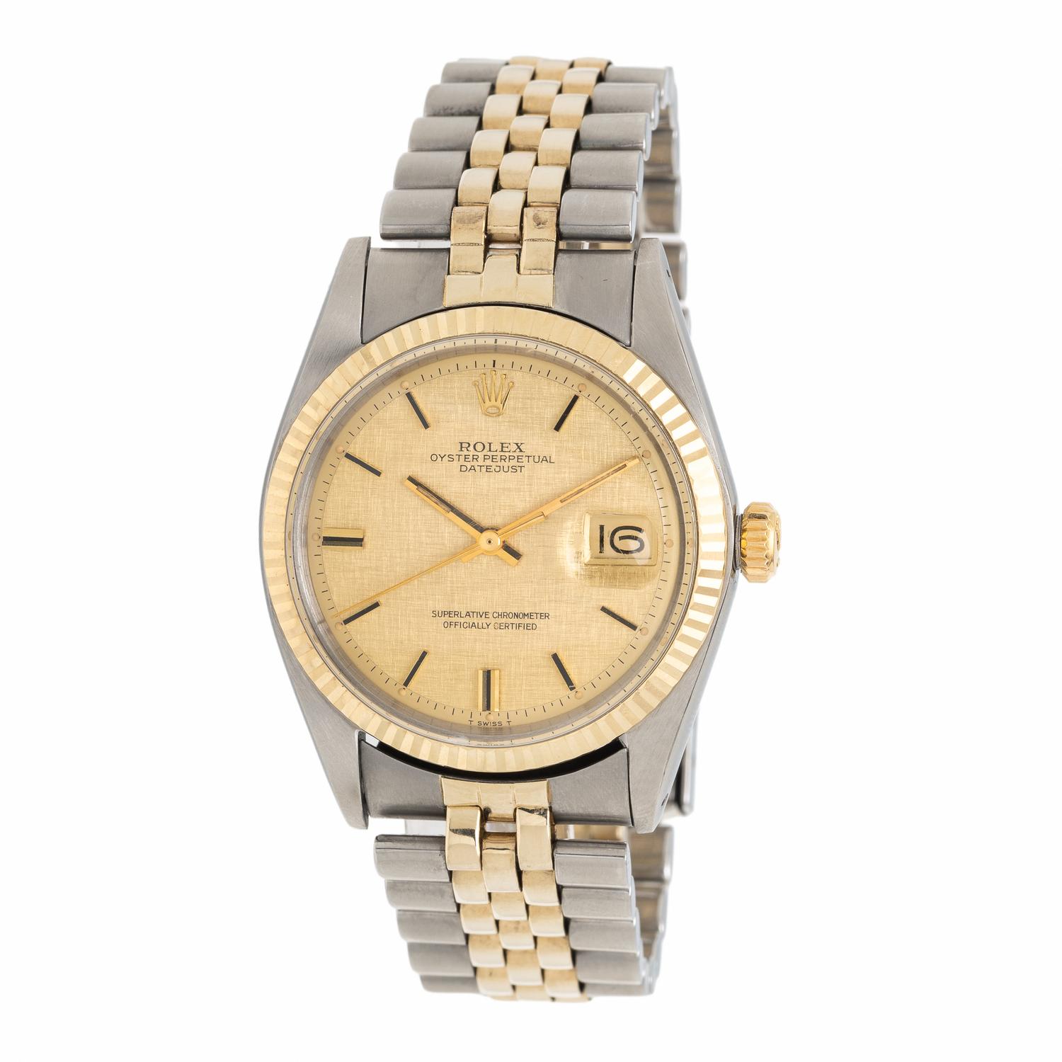 Rolex, Ref. 1601, Stainless Steel and 14K Yellow Gold 'Linen Dial' 'Datejust' Watch