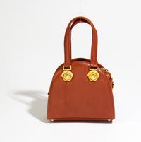 A Gianni Versace Brown Leather Mini Medusa Handbag, 7" x 6.5" x 2.5".