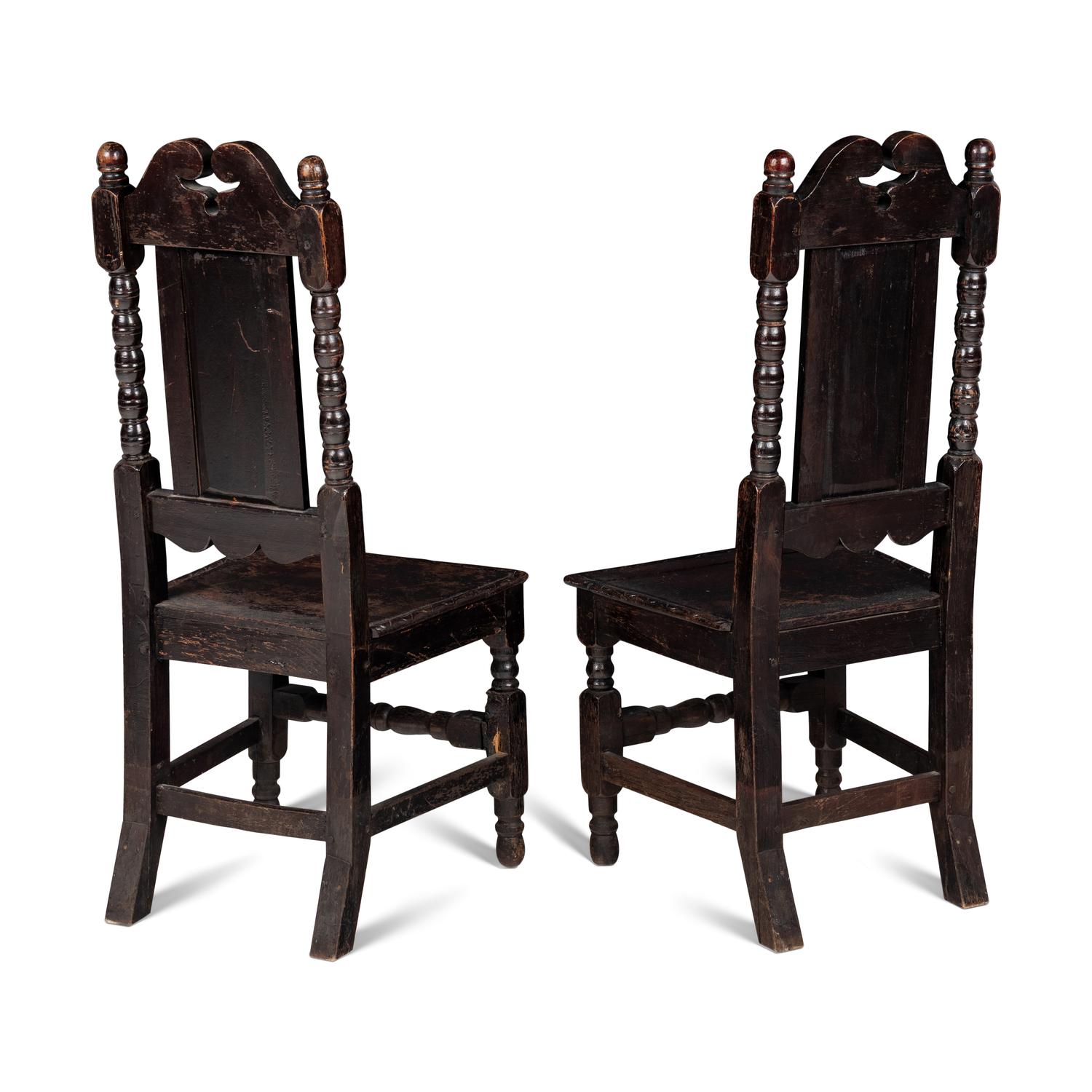 A Pair of Jacobean Revival Oak Side Chairs