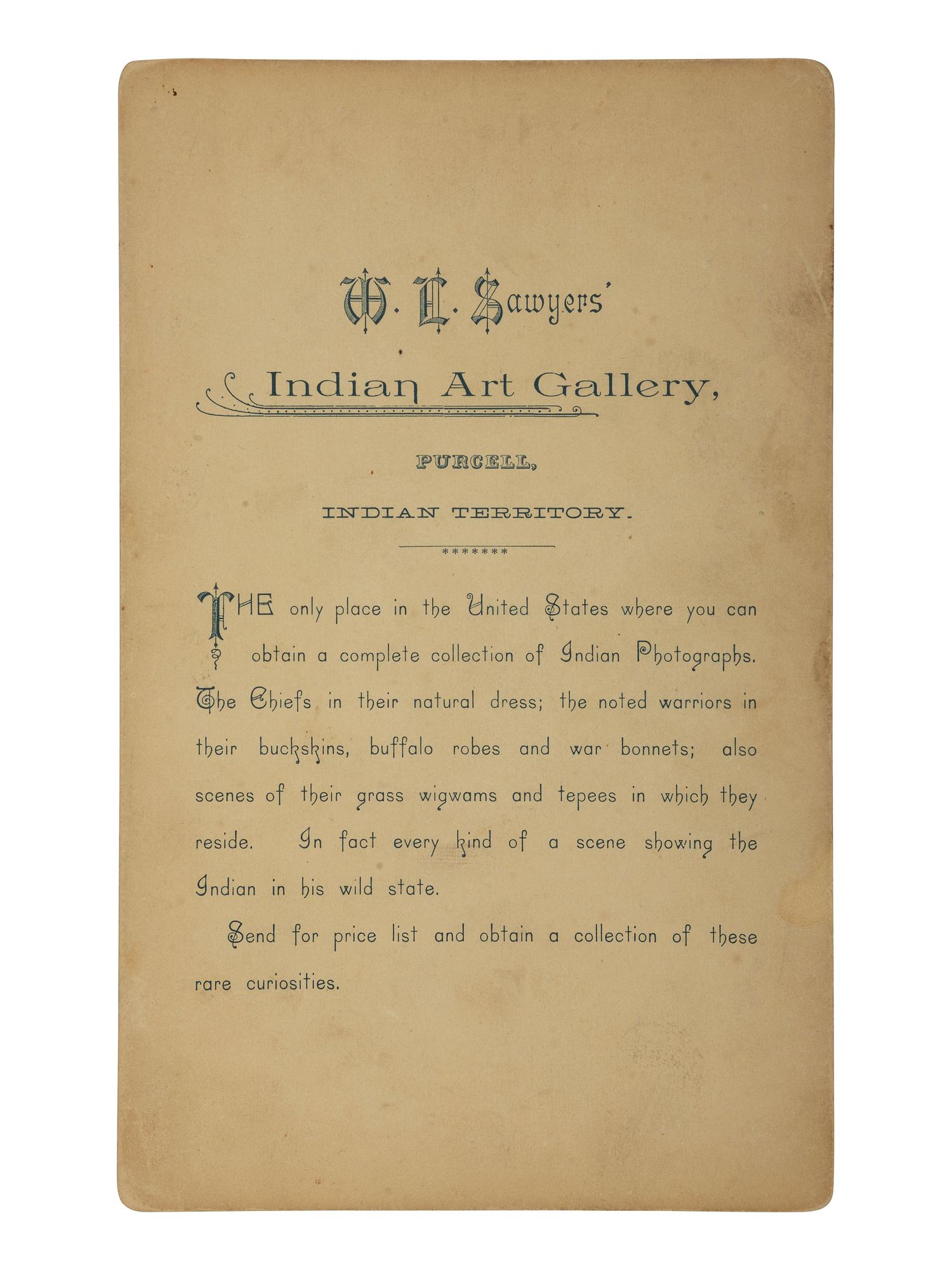 [NATIVE AMERICANS] SAWYER, W.L., photog. Boudoir card of Comanches incl. Quanah Parker.