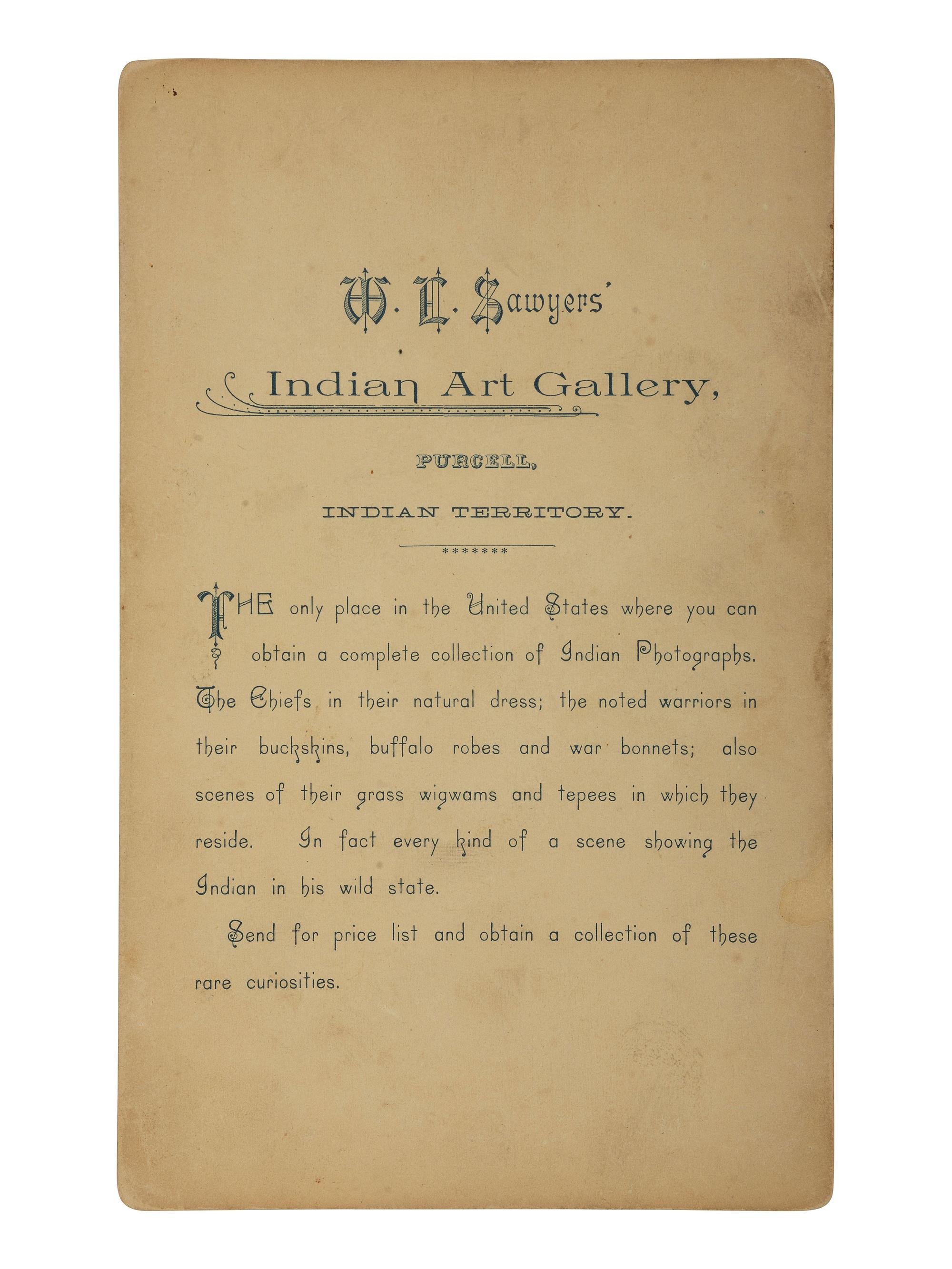 [NATIVE AMERICANS] SAWYER, W.L., photog. Boudoir card of Comanches incl. Quanah Parker.