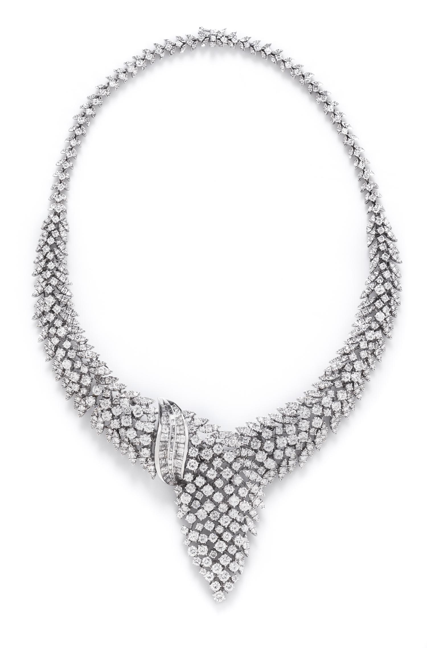 An 18 Karat White Gold and Diamond Convertible Bib Necklace, 53.70 dwts.