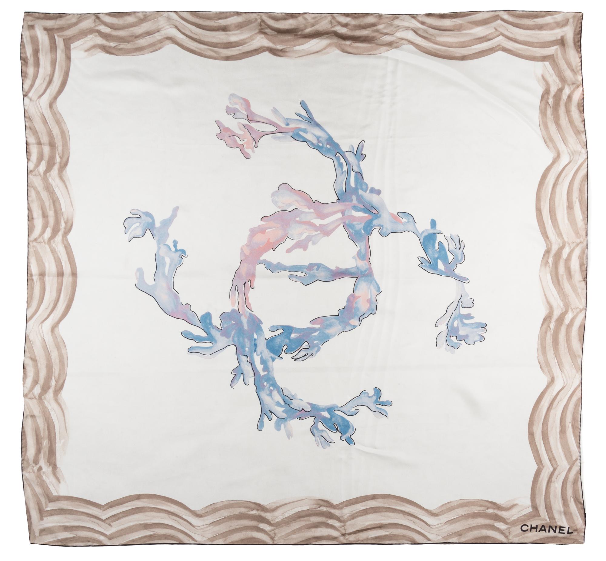 A Chanel Silk Cream Scarf, 52" x 52".