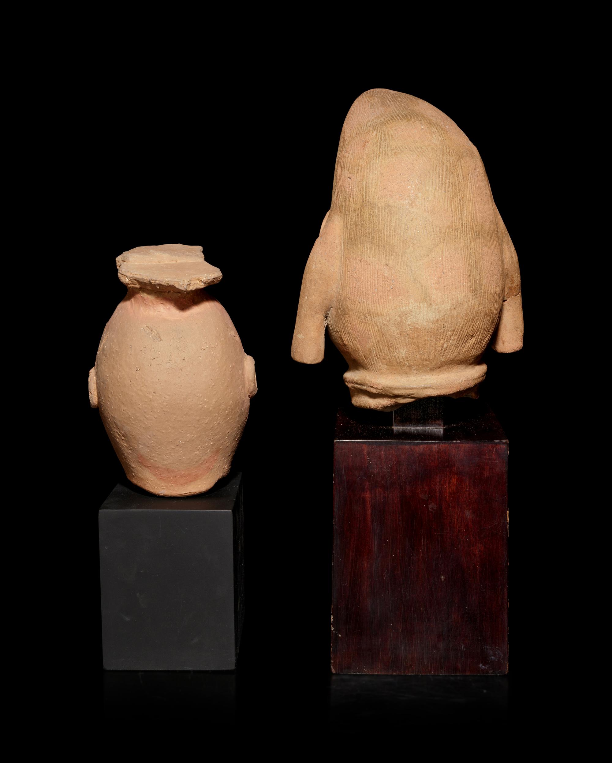 Two Pottery Haniwa Heads