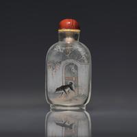 A Chinese Interior-Painted Glass Snuff Bottle, Ma Shaoxuan, Qing Dynasty, Late 19th-early 20th Century — 清晚期 馬少宣作玻璃內畫稚犬圖配詩文鼻煙壺