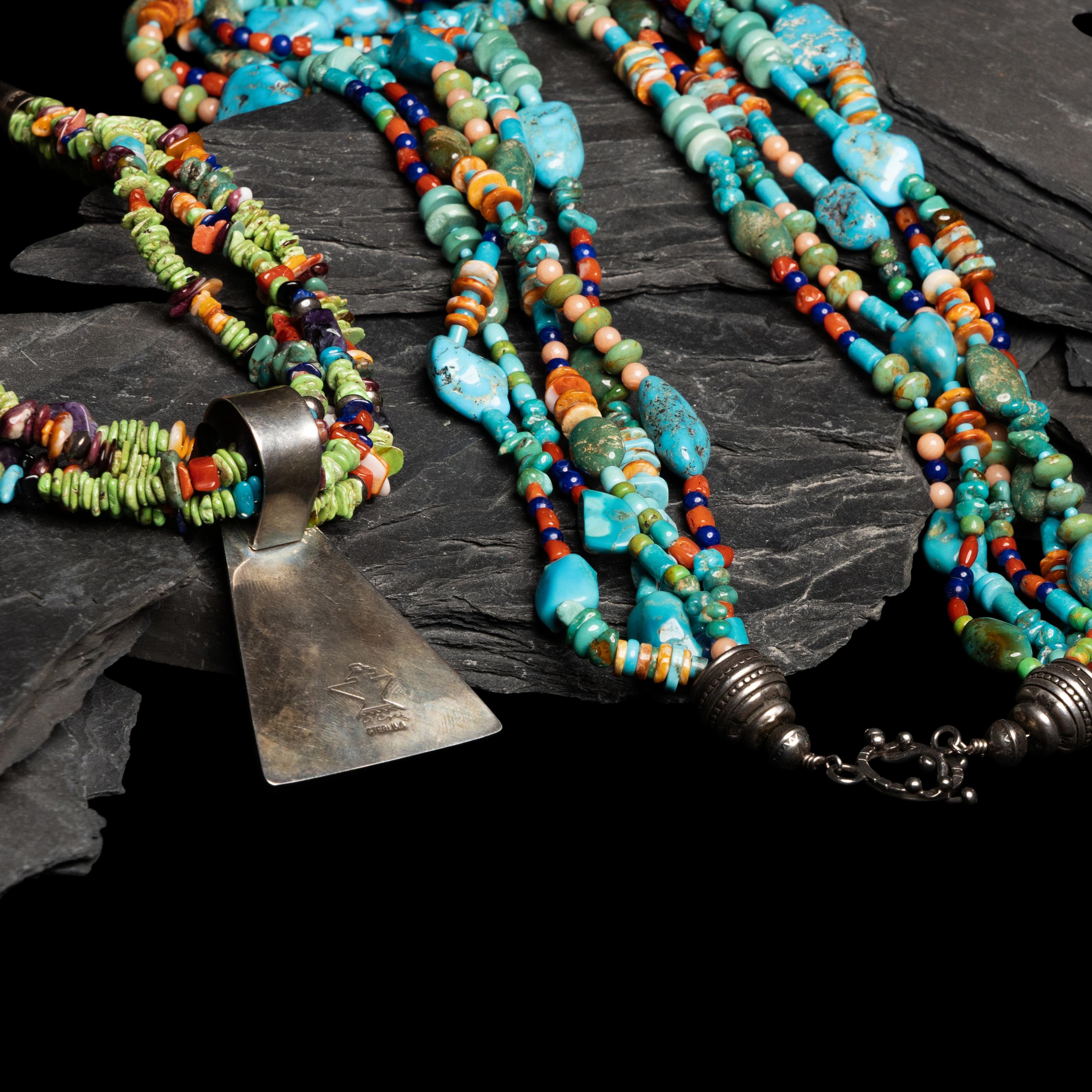 Daniel Coriz (Kewa, 20th/21st century) — Four-strand Necklace, with Sterling Silver Mosaic Inlay Pendant, PLUS