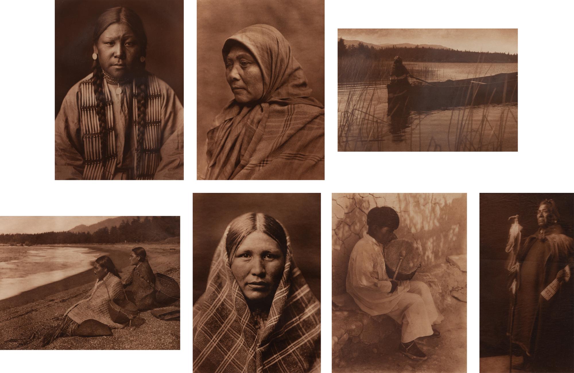 Seven photogravures: Cheyenne Girl, Nespilim Woman , Homeward Bound, An Isleta Boy, On the Shores at Nootka , Puget Sound Type , Running Fisher - Atsina