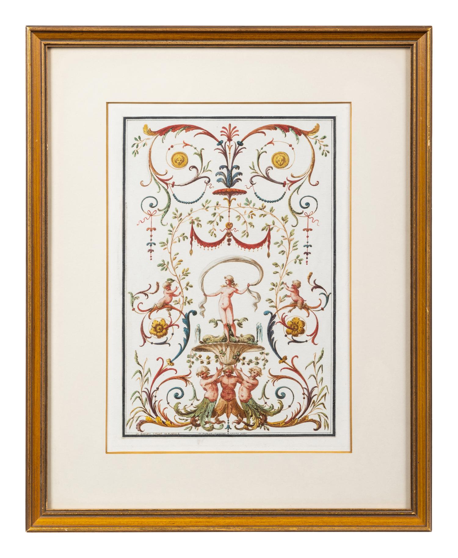 A Set of Eight Neoclassical Watercolor Illustrations