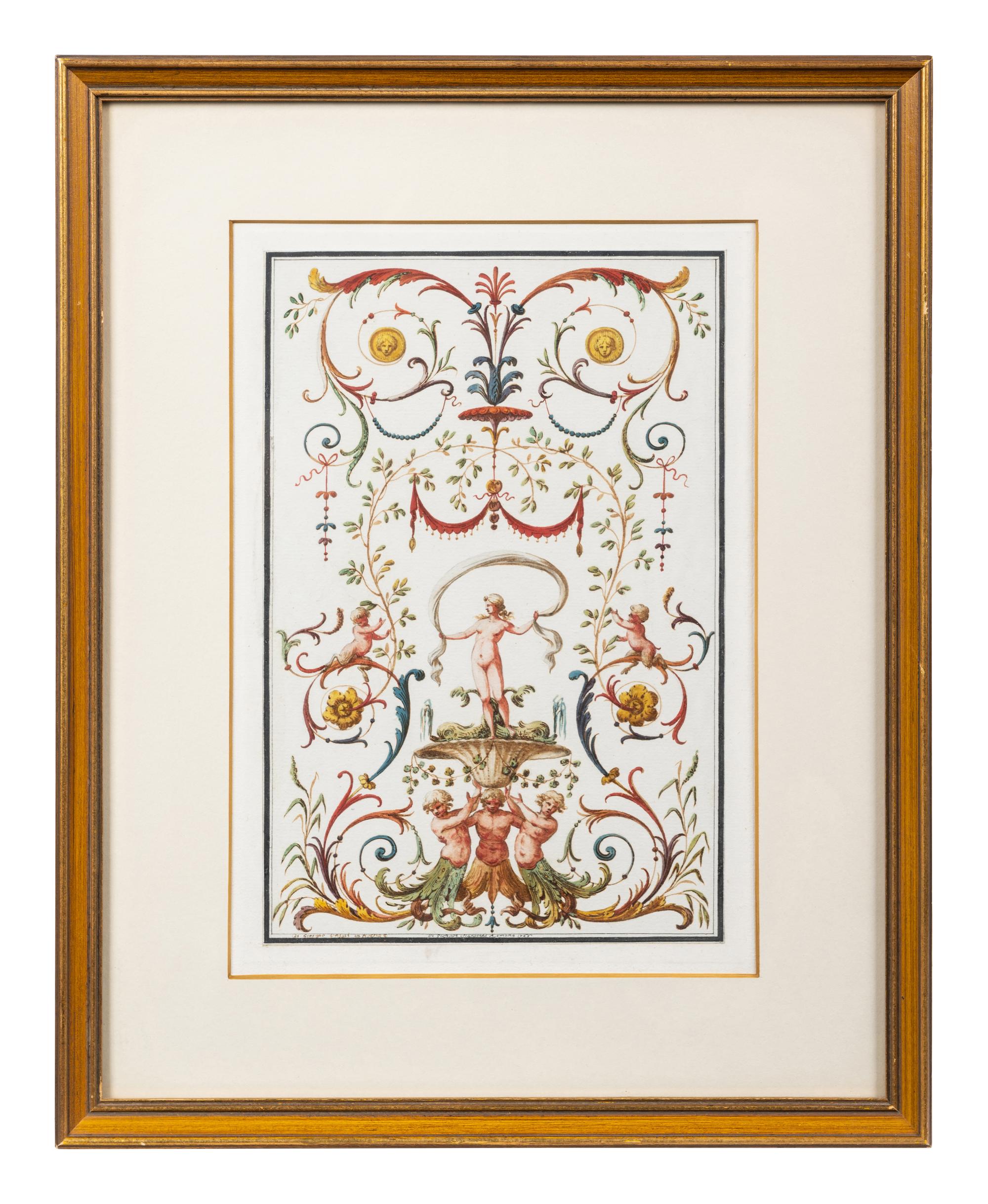 A Set of Eight Neoclassical Watercolor Illustrations