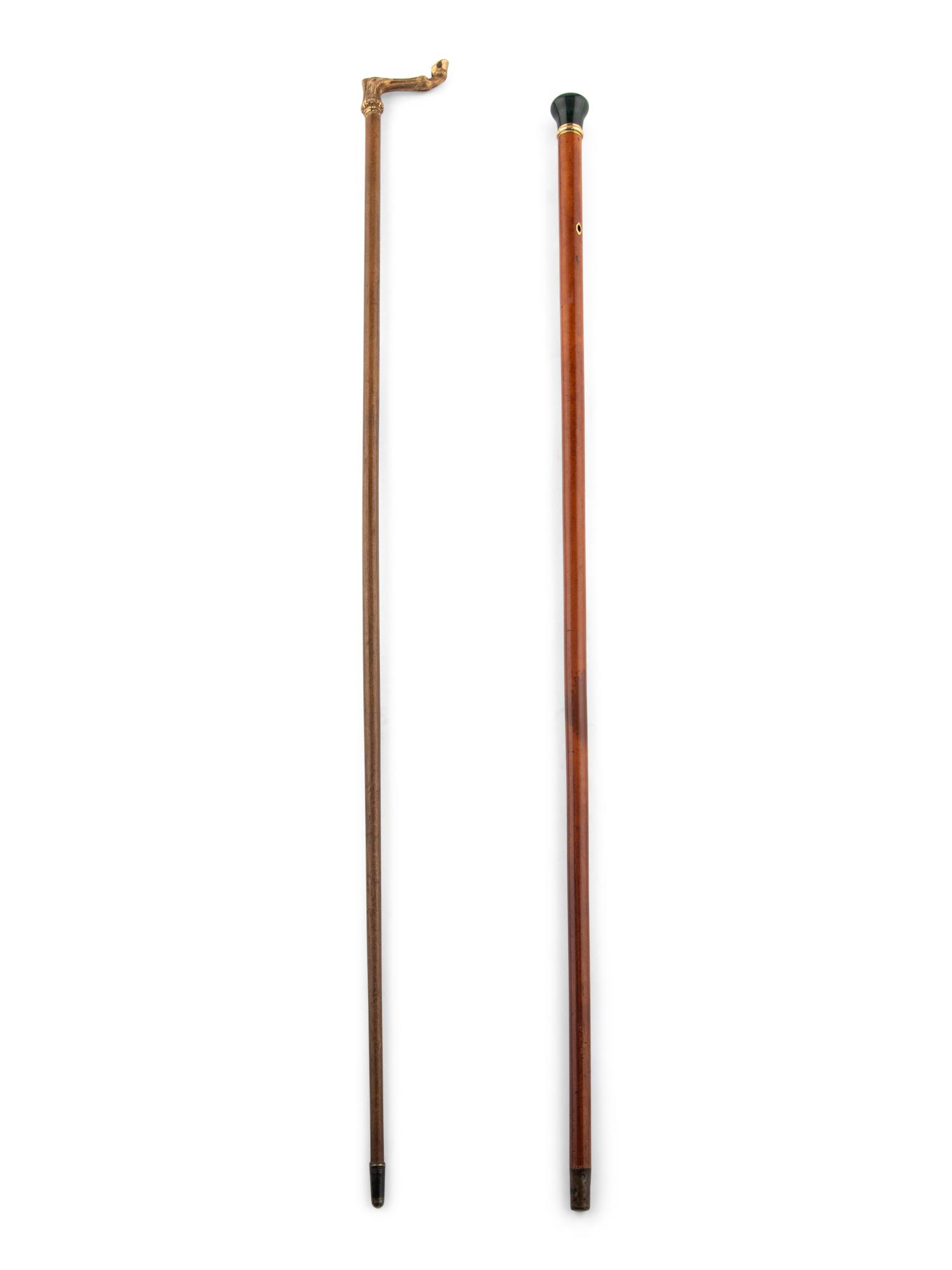Two Gold Mounted Walking Sticks