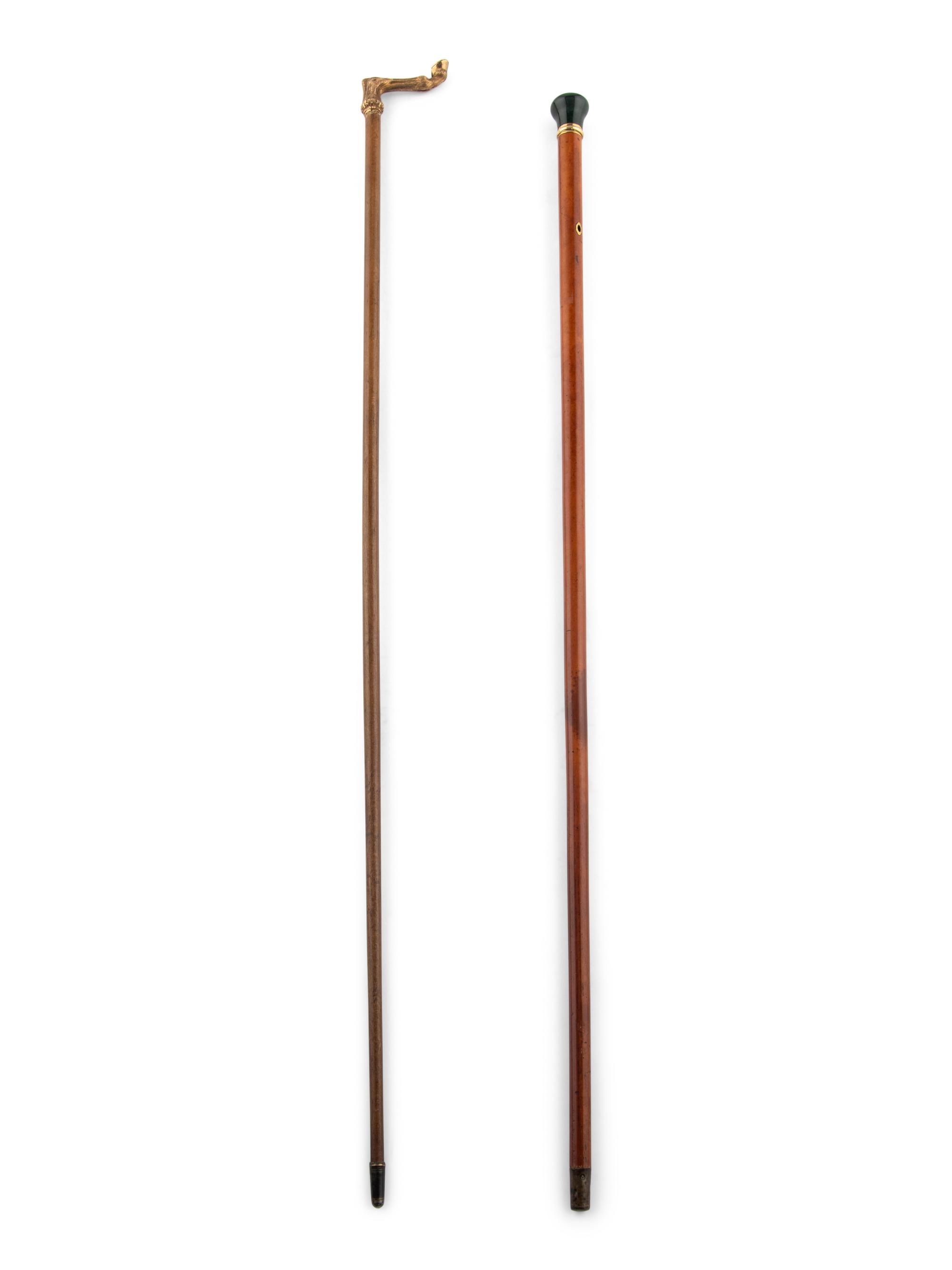 Two Gold Mounted Walking Sticks