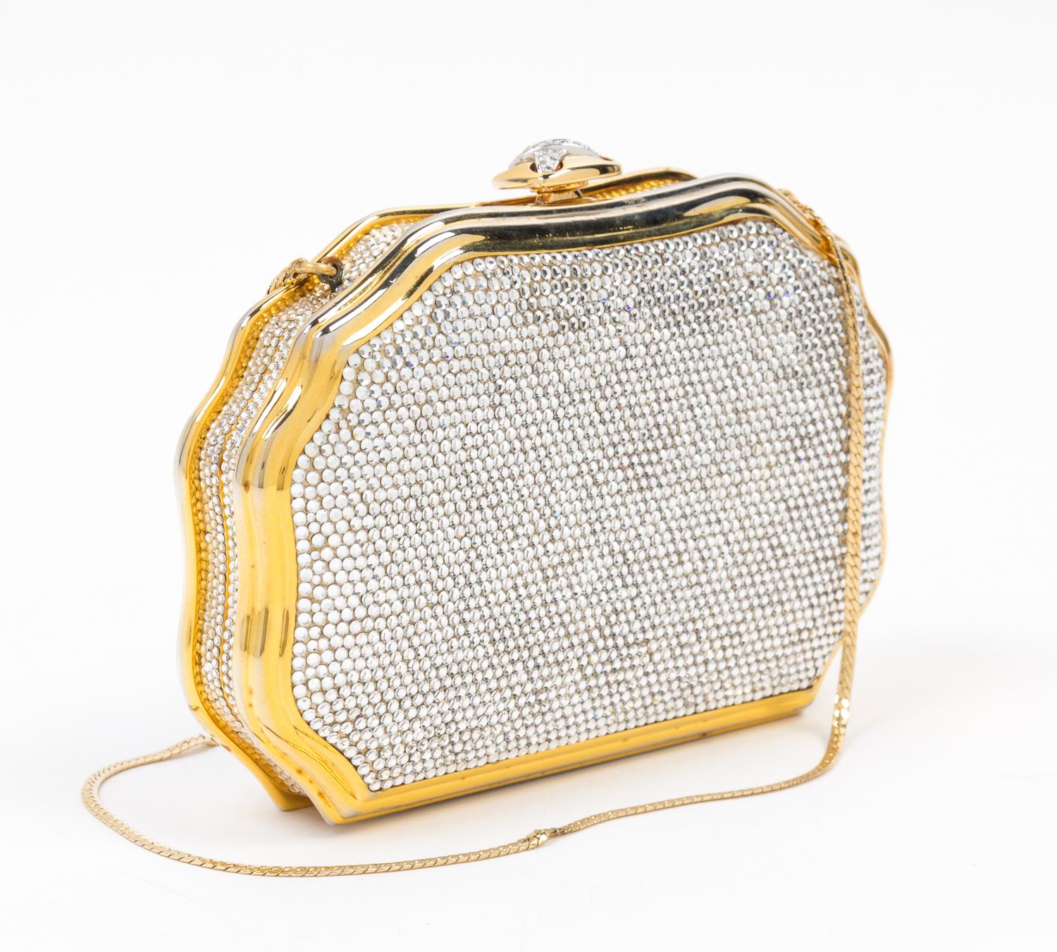 A Judith Leiber Clear Crystal Minaudiere, 7" x 4.25" x 1".