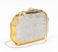 A Judith Leiber Clear Crystal Minaudiere, 7" x 4.25" x 1".