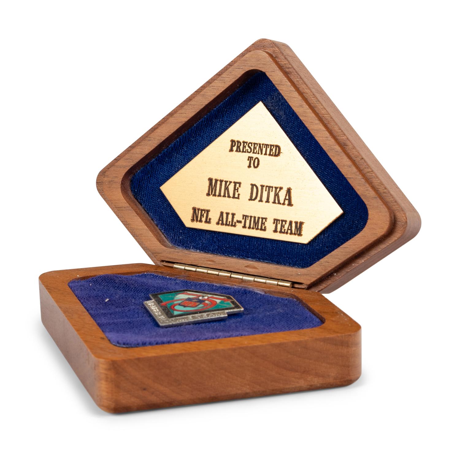 Mike Ditka's NFL 75th Anniversary All-TIme Team Member Pin Formerly Displayed at Mike Ditka's Restaurant