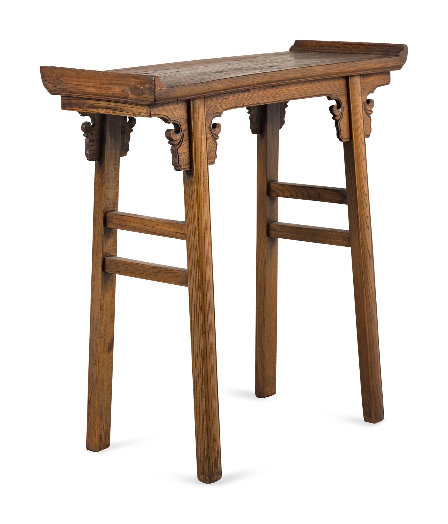 A Chinese Hardwood, Probably Yumu, Recessed-Leg Table, Qiaotou'an, 19th Century 清中晚期 榆木翹頭案