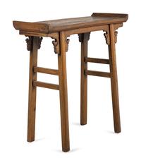A Chinese Hardwood, Probably Yumu, Recessed-Leg Table, Qiaotou'an, 19th Century 清中晚期 榆木翹頭案