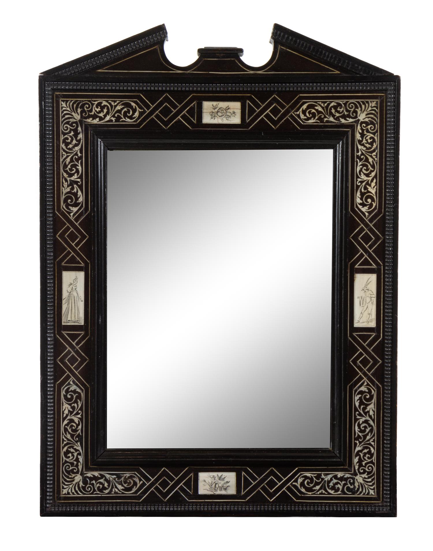 An Italian Ebony and Marquetry Table and Mirror Height 29 1/4 x width 20 3/4 x depth 19 inches. — 19TH CENTURY
