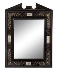 An Italian Ebony and Marquetry Table and Mirror Height 29 1/4 x width 20 3/4 x depth 19 inches. — 19TH CENTURY