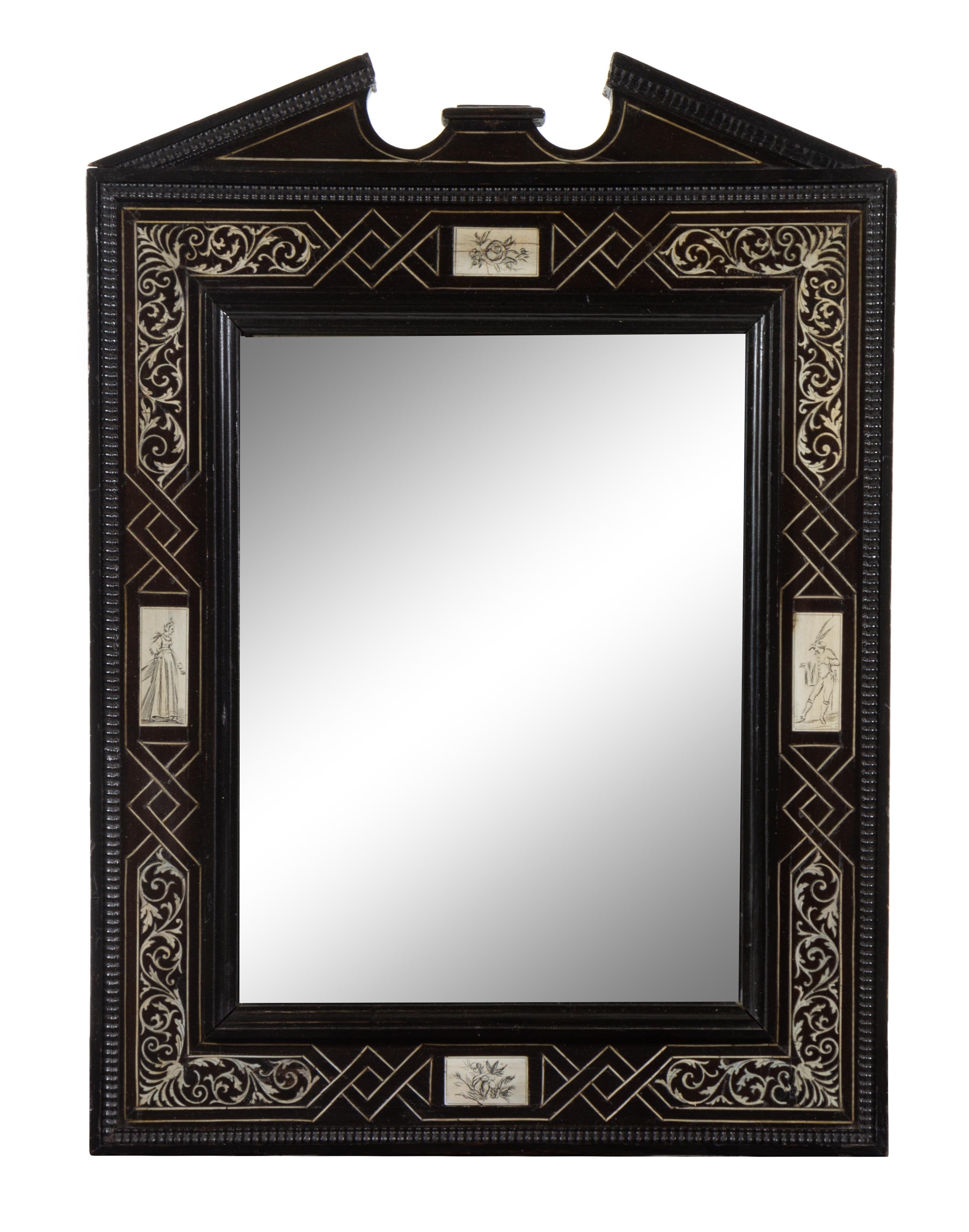 An Italian Ebony and Marquetry Table and Mirror Height 29 1/4 x width 20 3/4 x depth 19 inches. — 19TH CENTURY
