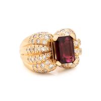 Rubellite Tourmaline, Diamond, and Yellow Gold Ring