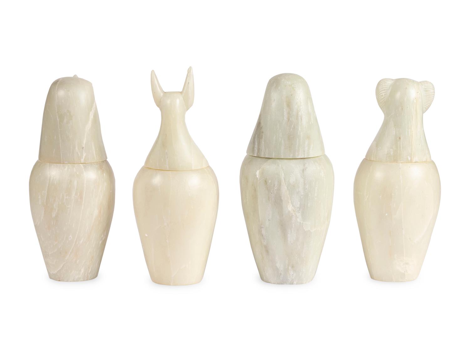 A Set of Four Modern Egyptian Alabaster Canopic Jars