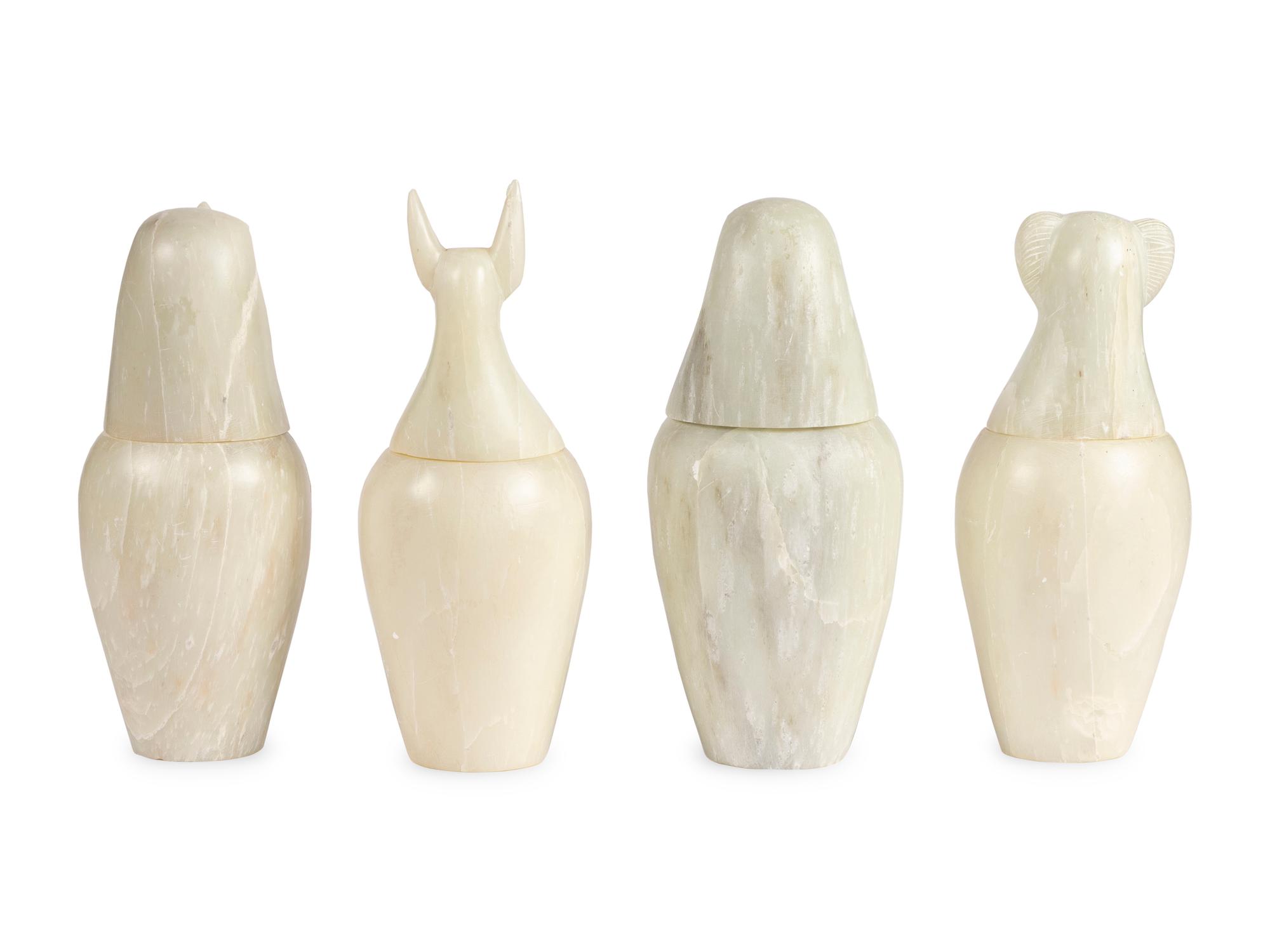 A Set of Four Modern Egyptian Alabaster Canopic Jars