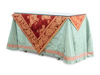 A Custom Glass-Top Console Table with an Italian Tapestry Cover