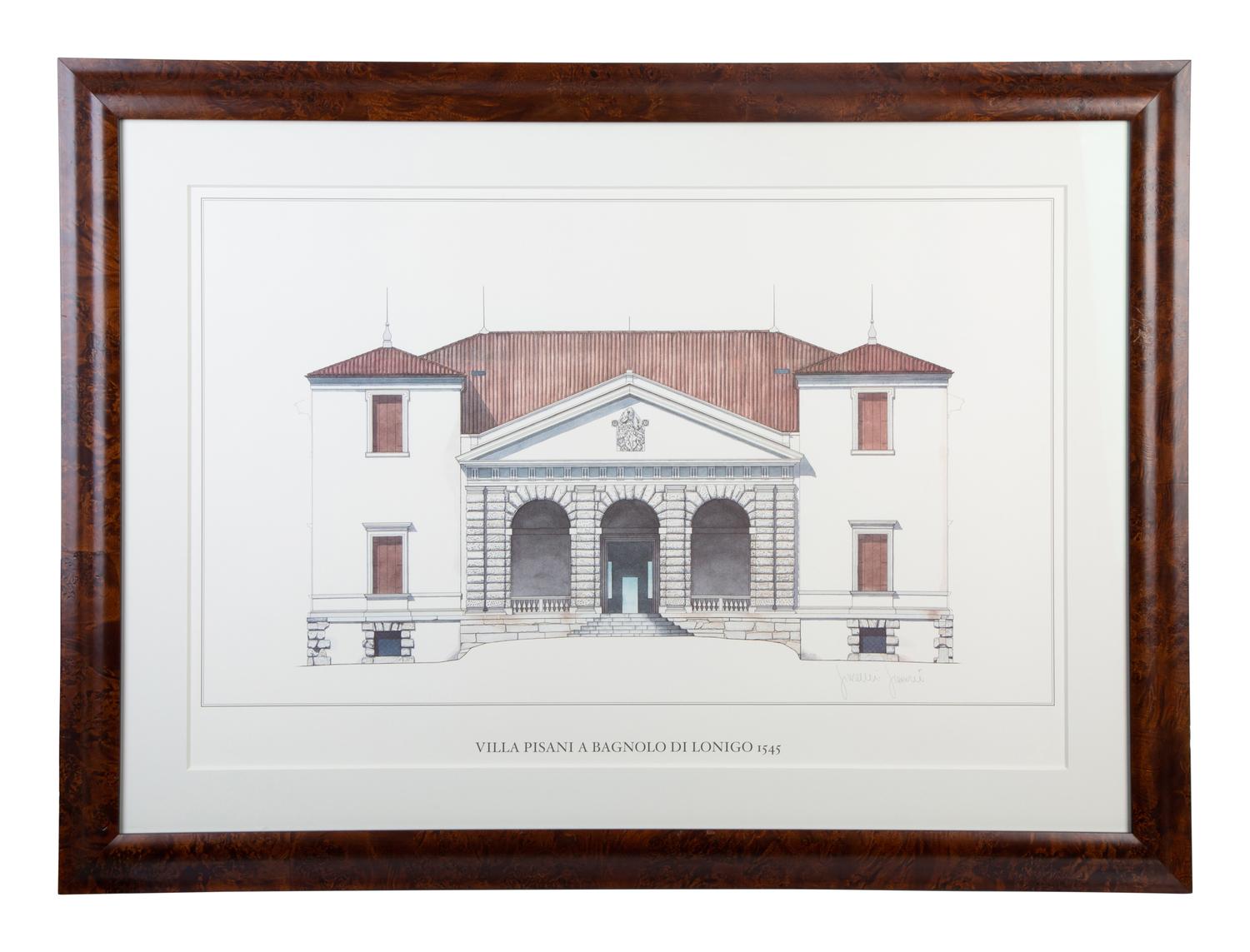 Four Framed Architectural Color Prints by Giovanni Giaconi from The Villas of Palladino — 20TH CENTURY