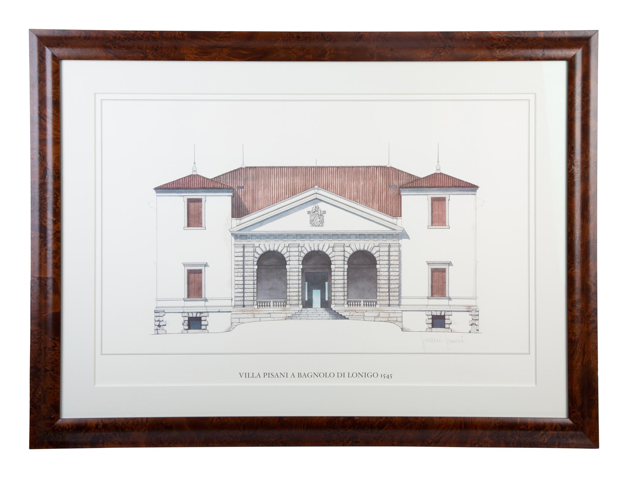 Four Framed Architectural Color Prints by Giovanni Giaconi from The Villas of Palladino — 20TH CENTURY