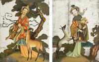 A Pair of Chinese Export Reverse-Painted Mirrors