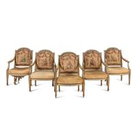 A Set of Five Louis XVI Tapestry Upholstered Fauteuils