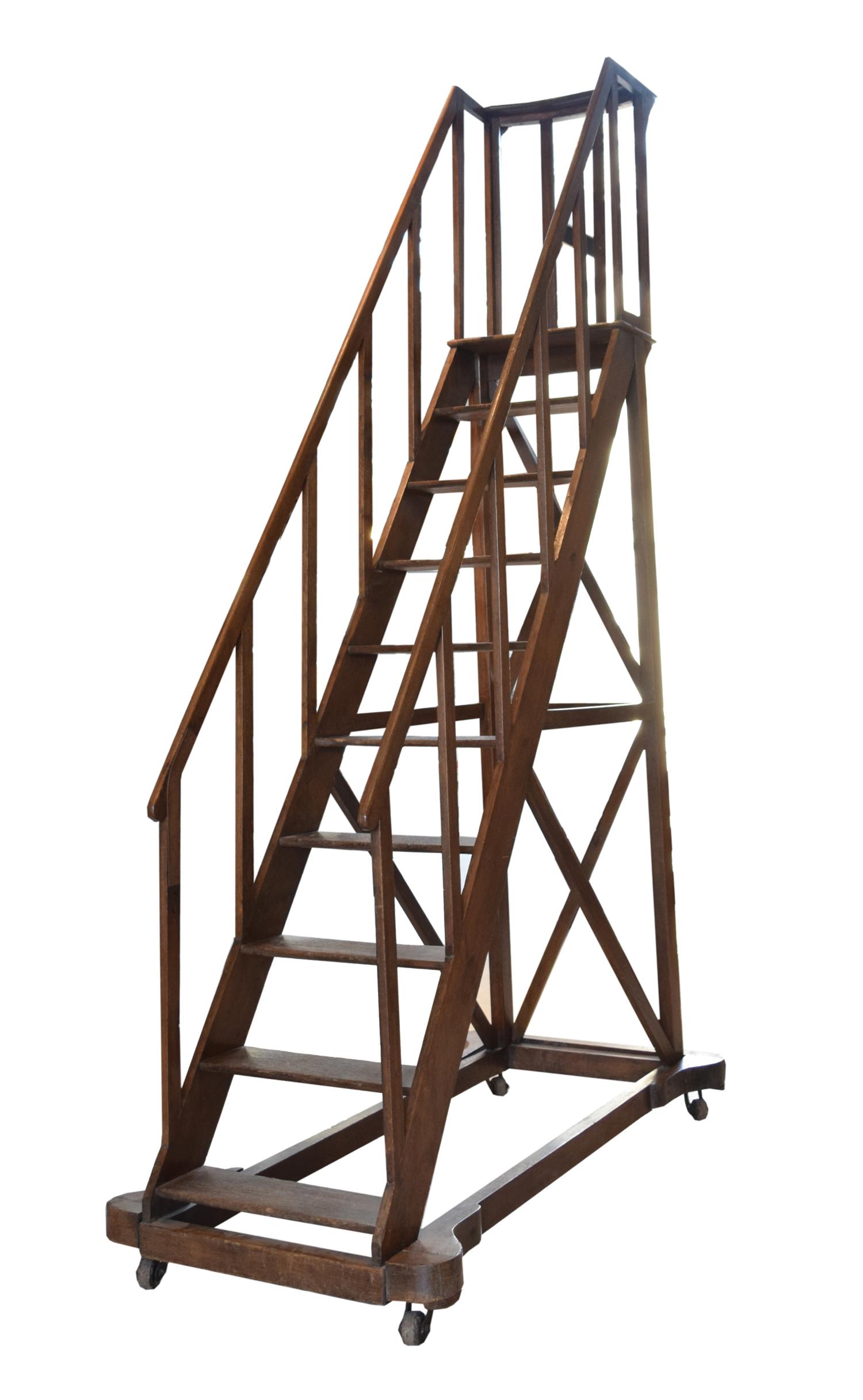 A Ten Step Library Ladder 76" W x 32.5" D x 120" H — France, 19th Century