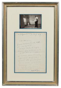 MATISSE, Henri (1869-1954). Autographed letter signed ("H. Matisse"), in French, to an unnamed recipient, Cimiez, 20 January 1949.