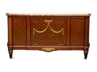 A Louis XVI Style Gilt Bronze Mounted Parquetry Marble-Top Commode
