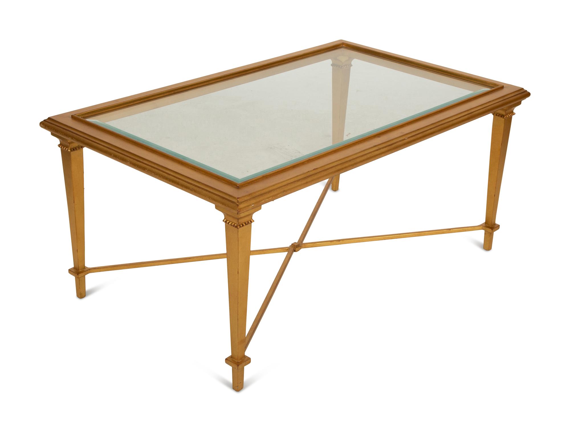 A Neoclassical Style Gilt Painted Coffee Table with Inset Glass Top — 20th Century