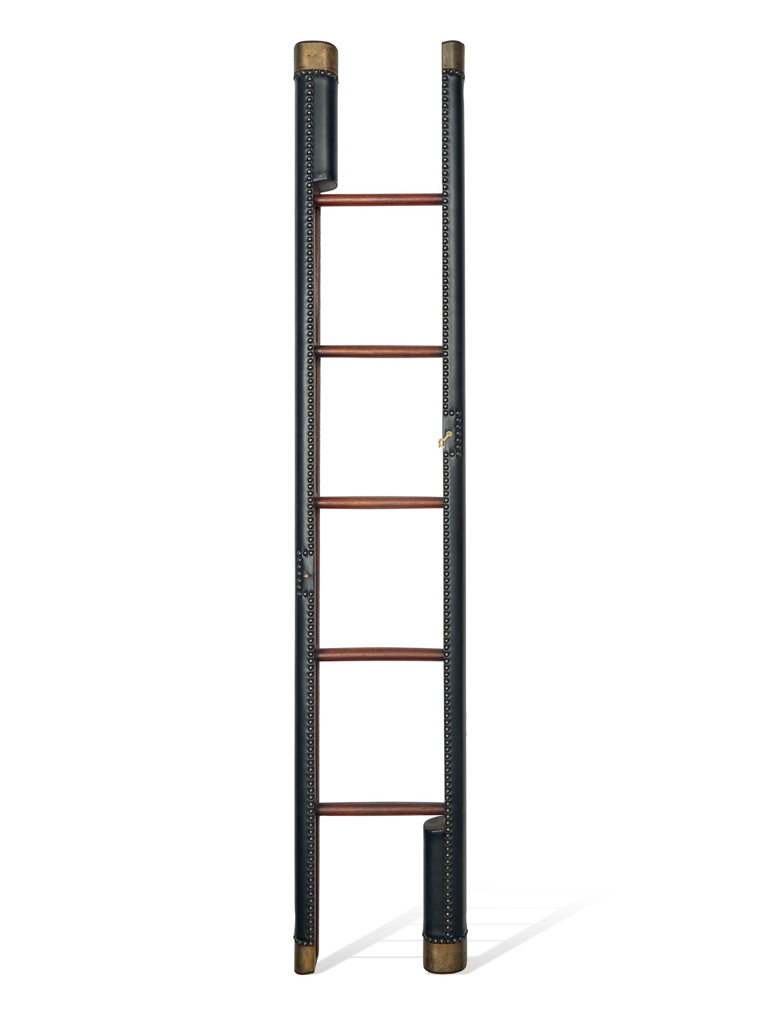 A Regency Style Leather Upholstered Folding Library Ladder