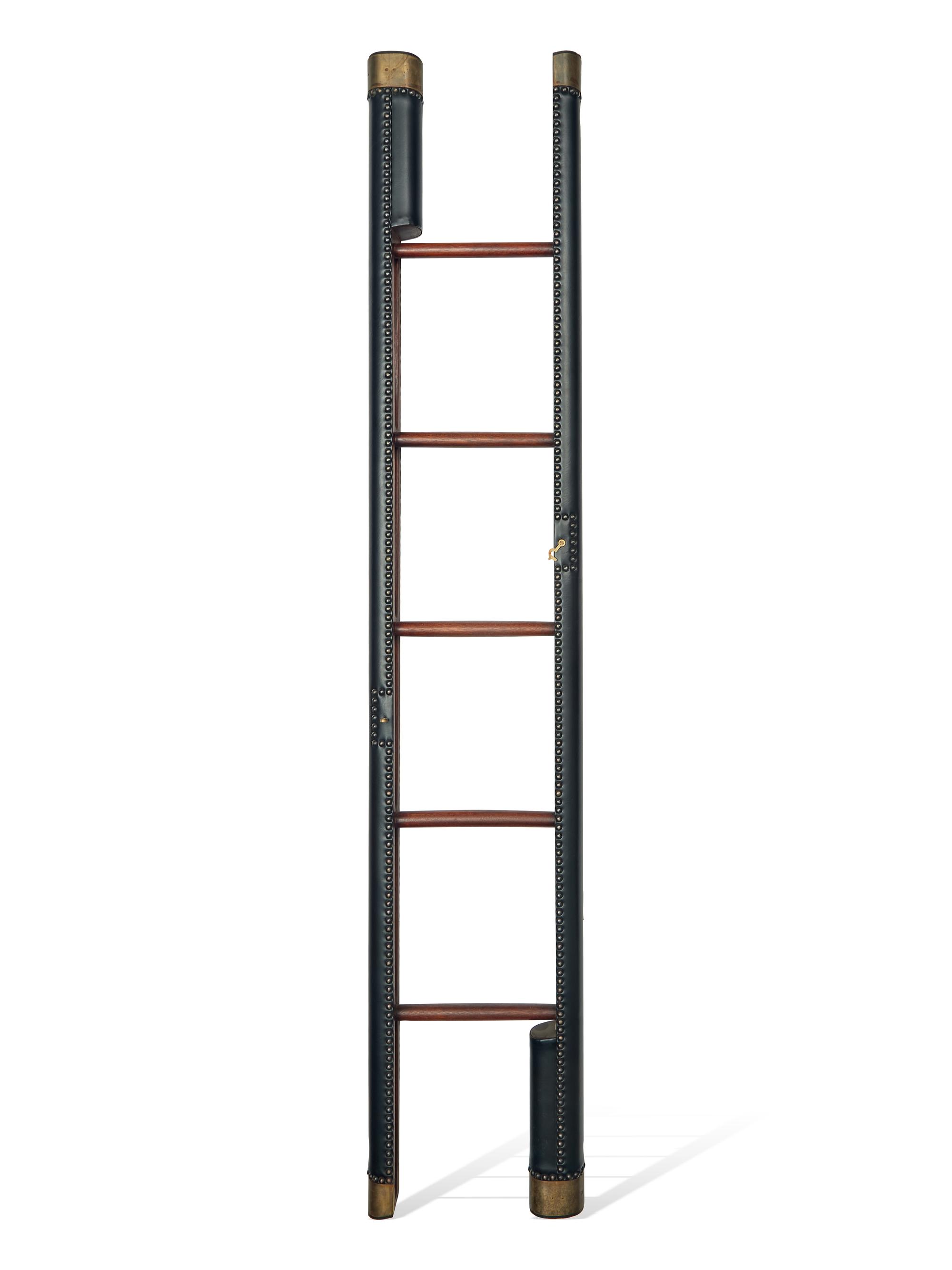 A Regency Style Leather Upholstered Folding Library Ladder