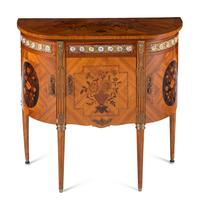 A Louis XVI Style Marquetry, Gilt Metal and Porcelain Mounted Side Cabinet