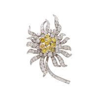 DIAMOND AND COLORED DIAMOND FLOWER BROOCH