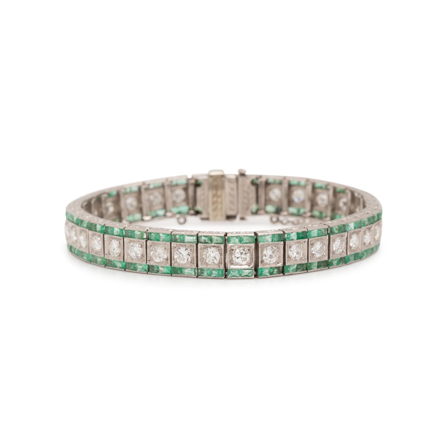 ART DECO, DIAMOND AND EMERALD BRACELET