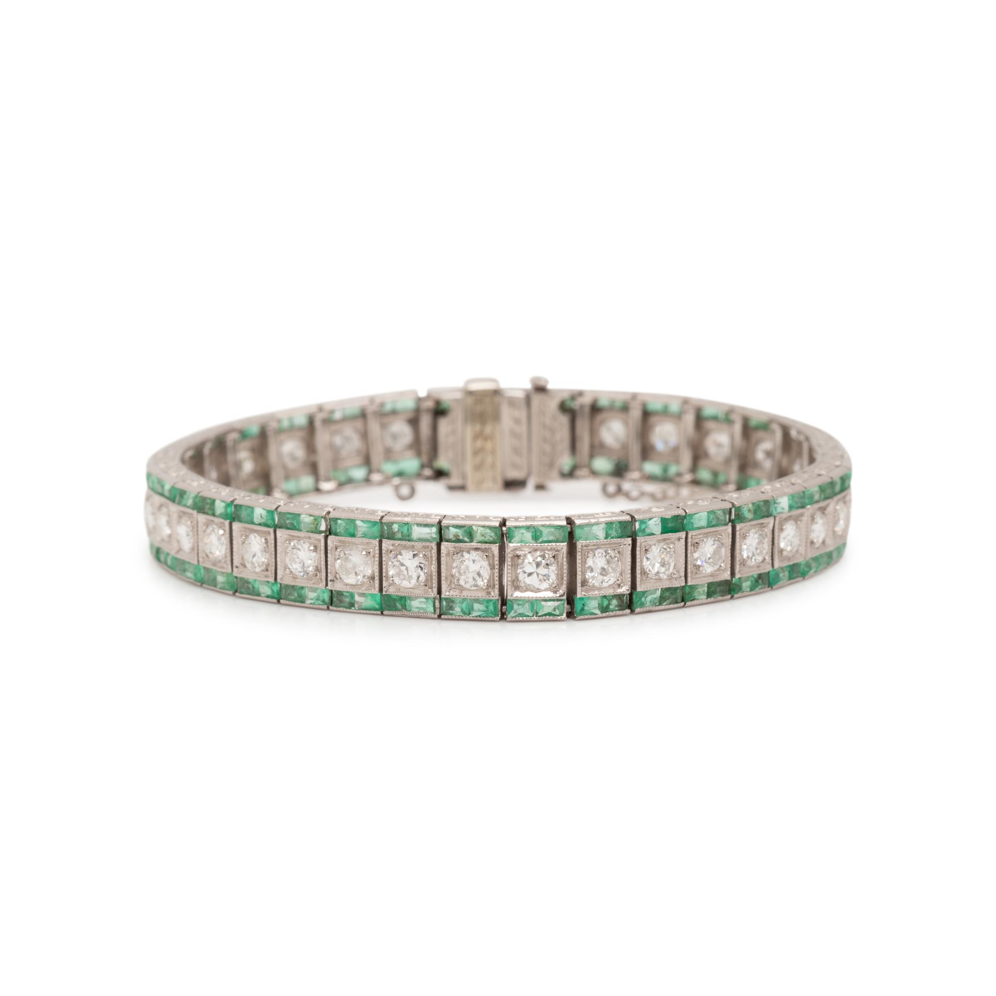 ART DECO, DIAMOND AND EMERALD BRACELET