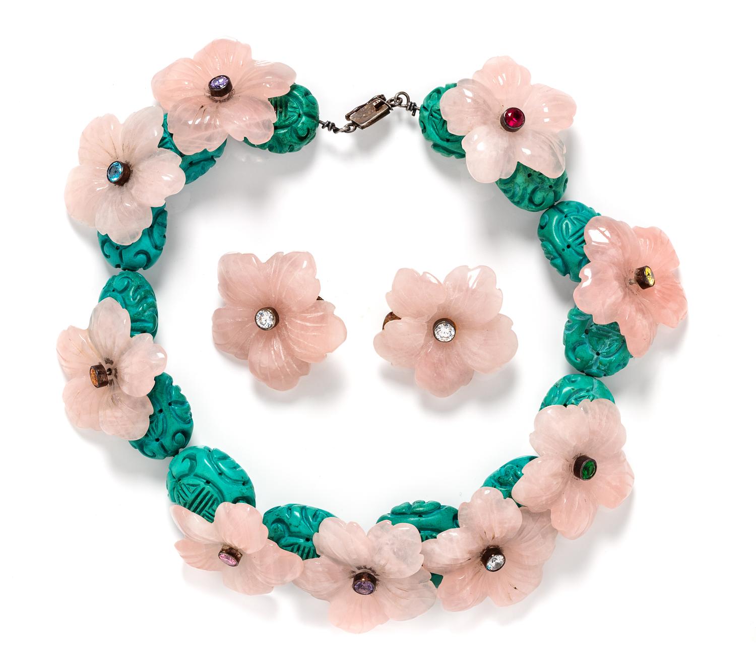 A Silver, Turquoise, Rose Quartz and Glass Demi-Parure, Georgina Ward,
